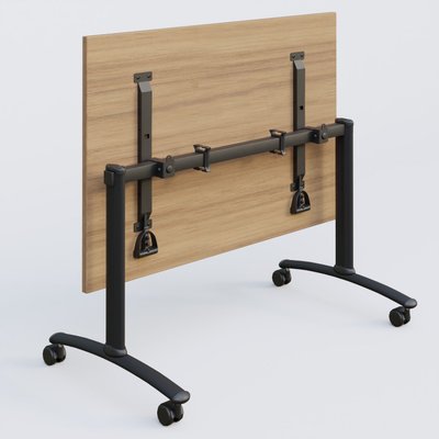 [Pas de famille] - [Pas de sous famille] - Table abattante gamme Arca 180-80 cm. Plateau Noyer et pietement Noir.