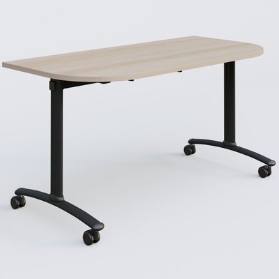 [Pas de famille] - [Pas de sous famille] - Module d'extrémité pour table abattante gamme Arca 145-70 cm. Plateau Acacia et pietement Noir.