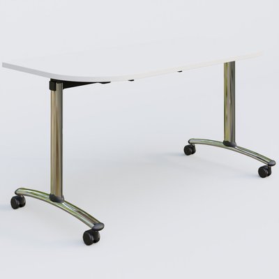 [Pas de famille] - [Pas de sous famille] - Module d'extrémité pour table abattante gamme Arca 145-70 cm. Plateau Blanc et pietement Chrome.