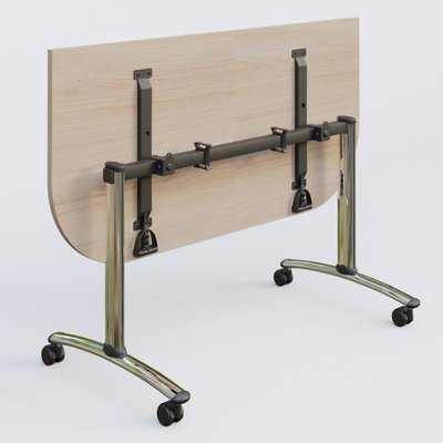 [Pas de famille] - [Pas de sous famille] - Module d'extrémité pour table abattante gamme Arca 145-70 cm. Plateau Acacia et pietement Chrome.
