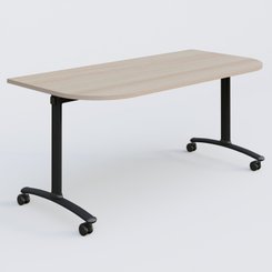 [Pas de famille] - [Pas de sous famille] - Module d'extrémité pour table abattante gamme Arca 165-80 cm. Plateau Acacia et pietement Noir.
