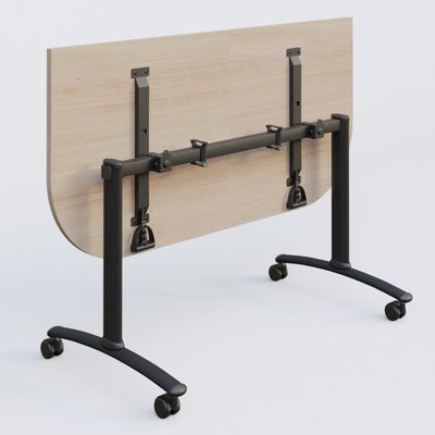 [Pas de famille] - [Pas de sous famille] - Module d'extrémité pour table abattante gamme Arca 165-80 cm. Plateau Acacia et pietement Noir.