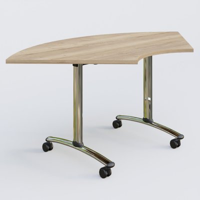 [Pas de famille] - [Pas de sous famille] - Module 1/4 de couronne pour table abattante gamme Arca 120-120 cm. Plateau Chêne naturel et pietement Chrome.