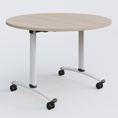 [Pas de famille] - [Pas de sous famille] - Table ronde gamme Arca D110 cm. Plateau Acacia et pietement Blanc.