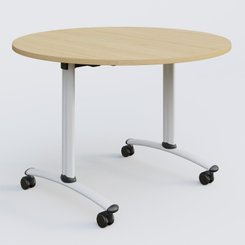 [Pas de famille] - [Pas de sous famille] - Table ronde gamme Arca D110 cm. Plateau Chêne clair et pietement Blanc.