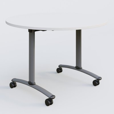 TABLES ABATTANTES - Plateaux 25 mm - Table ronde gamme Arca D110 cm. Plateau Blanc et pietement Aluminium.