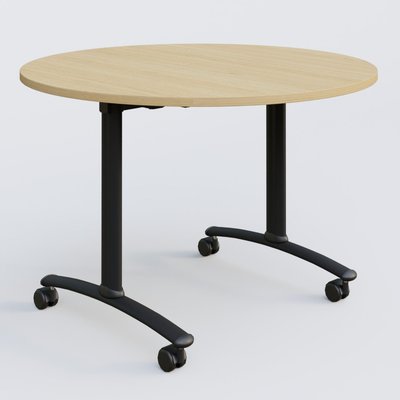 [Pas de famille] - [Pas de sous famille] - Table ronde gamme Arca D110 cm. Plateau Chêne clair et pietement Noir.