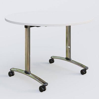 [Pas de famille] - [Pas de sous famille] - Table ronde gamme Arca D110 cm. Plateau Blanc et pietement Chrome.