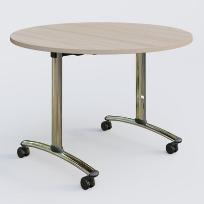 [Pas de famille] - [Pas de sous famille] - Table ronde gamme Arca D110 cm. Plateau Acacia et pietement Chrome.