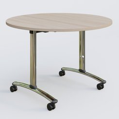 [Pas de famille] - [Pas de sous famille] - Table ronde gamme Arca D110 cm. Plateau Acacia et pietement Chrome.