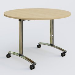 [Pas de famille] - [Pas de sous famille] - Table ronde gamme Arca D110 cm. Plateau Chêne clair et pietement Chrome.