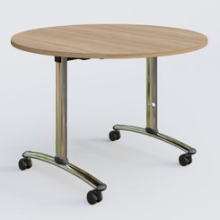 [Pas de famille] - [Pas de sous famille] - Table ronde gamme Arca D110 cm. Plateau Noyer et pietement Chrome.