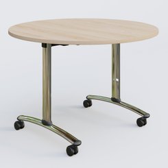 [Pas de famille] - [Pas de sous famille] - Table ronde gamme Arca D110 cm. Plateau Hêtre et pietement Chrome.