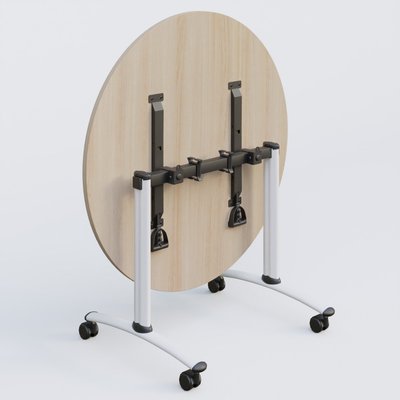 [Pas de famille] - [Pas de sous famille] - Table ronde gamme Arca D110 cm. Plateau Acacia et pietement Blanc.