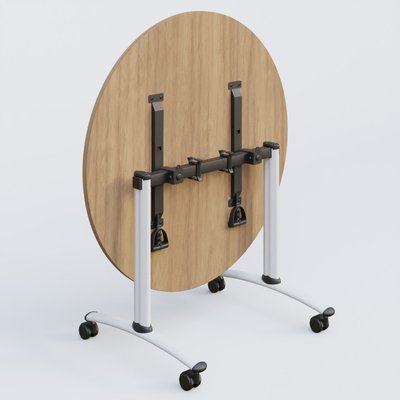 [Pas de famille] - [Pas de sous famille] - Table ronde gamme Arca D110 cm. Plateau Noyer et pietement Blanc.