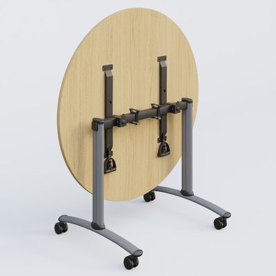 ARCA - TABLES ABATTANTES - Table ronde gamme Arca D110 cm. Plateau Chêne clair et pietement Aluminium.