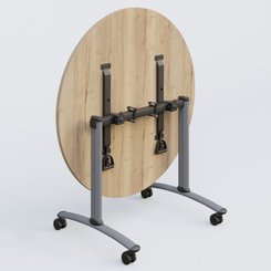[Pas de famille] - [Pas de sous famille] - Table ronde gamme Arca D110 cm. Plateau Chêne naturel et pietement Aluminium.