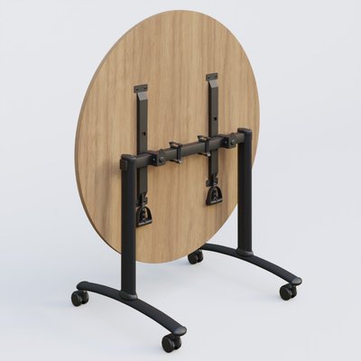 [Pas de famille] - [Pas de sous famille] - Table ronde gamme Arca D110 cm. Plateau Noyer et pietement Noir.