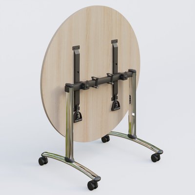 [Pas de famille] - [Pas de sous famille] - Table ronde gamme Arca D110 cm. Plateau Acacia et pietement Chrome.