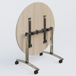 [Pas de famille] - [Pas de sous famille] - Table ronde gamme Arca D110 cm. Plateau Acacia et pietement Chrome.