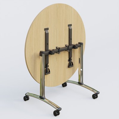 [Pas de famille] - [Pas de sous famille] - Table ronde gamme Arca D110 cm. Plateau Chêne clair et pietement Chrome.