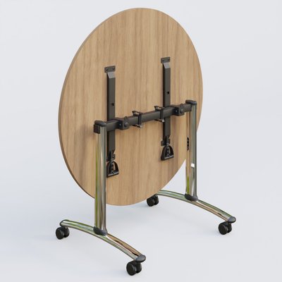 [Pas de famille] - [Pas de sous famille] - Table ronde gamme Arca D110 cm. Plateau Noyer et pietement Chrome.