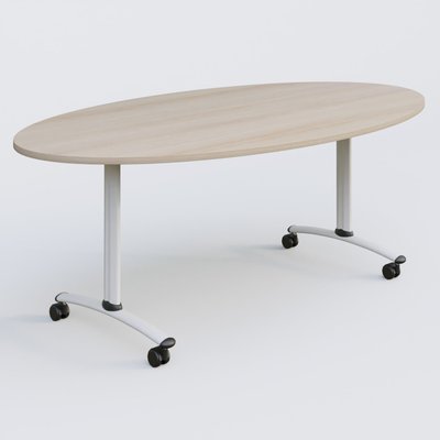 [Pas de famille] - [Pas de sous famille] - Table ovale gamme Arca 200-110 cm. Plateau Acacia et pietement Blanc.