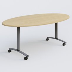 ARCA - TABLES ABATTANTES - Table ovale gamme Arca 200-110 cm. Plateau Chêne clair et pietement Aluminium.