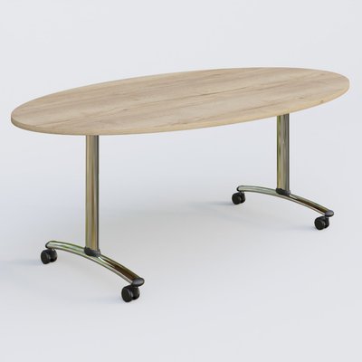 [Pas de famille] - [Pas de sous famille] - Table ovale gamme Arca 200-110 cm. Plateau Chêne naturel et pietement Chrome.