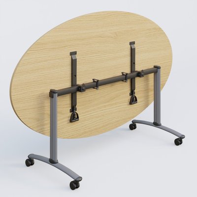 ARCA - TABLES ABATTANTES - Table ovale gamme Arca 200-110 cm. Plateau Chêne clair et pietement Aluminium.