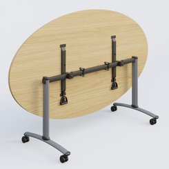 ARCA - TABLES ABATTANTES - Table ovale gamme Arca 200-110 cm. Plateau Chêne clair et pietement Aluminium.