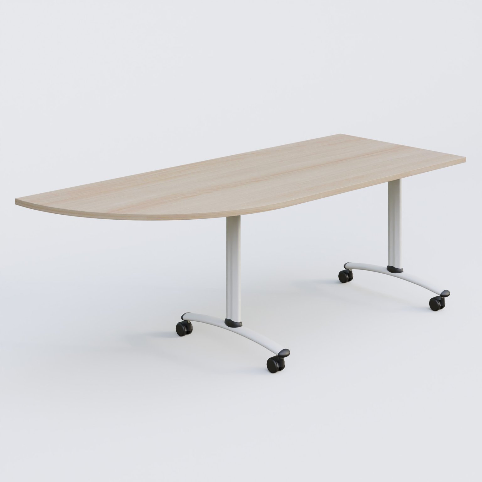 Module d'angle 90° Gauche gamme Arca 200-80 cm. Plateau Acacia et pietement Blanc.