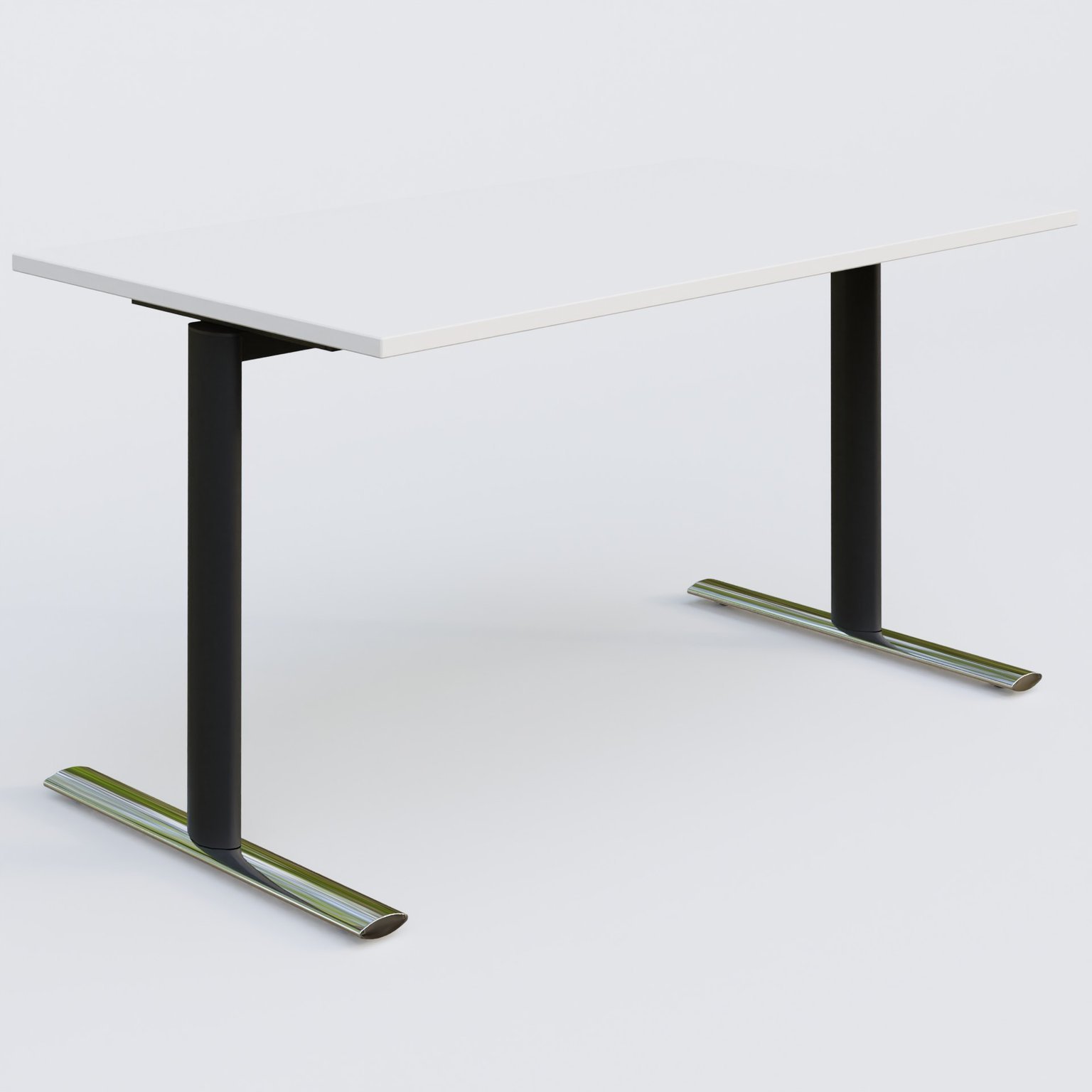 Module droit gamme Pure 140-80 cm. Plateau Blanc et pietement Noir/Chrome.