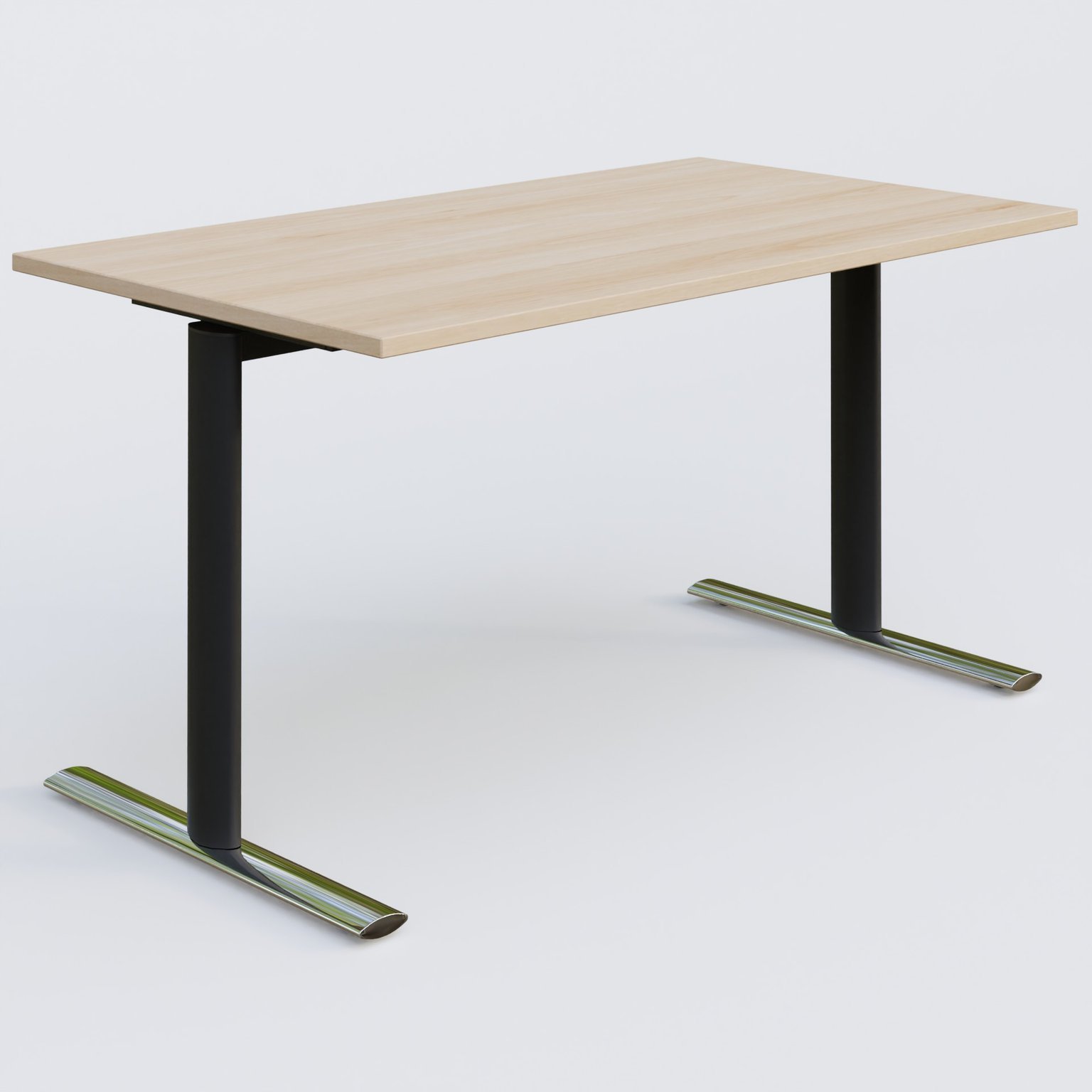 Module droit gamme Pure 140-80 cm. Plateau Hêtre et pietement Noir/Chrome.