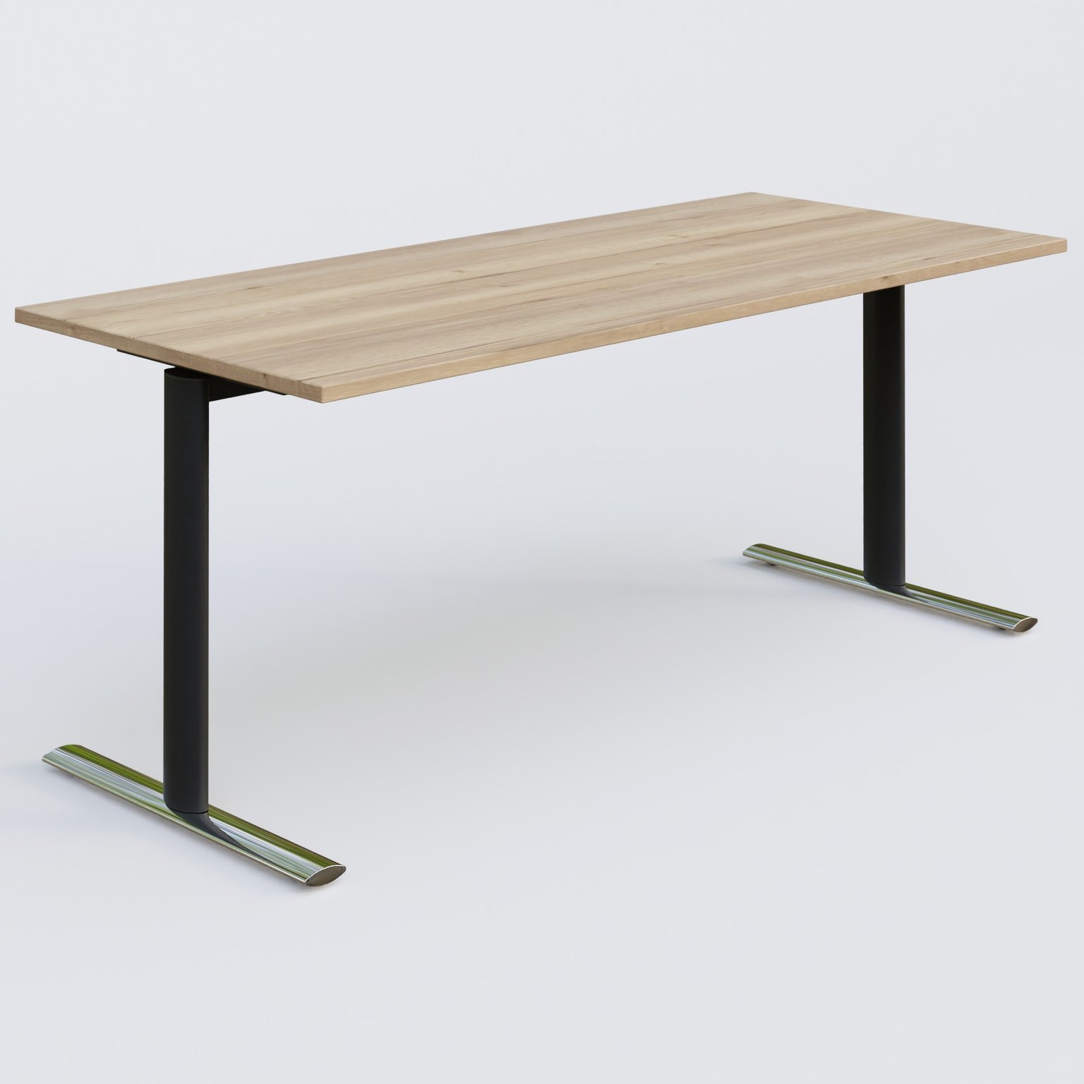 Module droit gamme Pure 180-80 cm. Plateau Chêne naturel et pietement Noir/Chrome.
