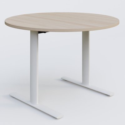 [Pas de famille] - [Pas de sous famille] - Table ronde gamme Pure diametre 110 cm. Plateau Acacia et pietement Blanc.