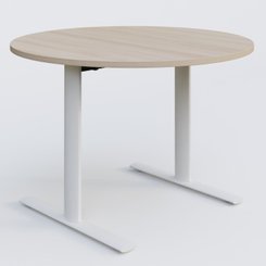 [Pas de famille] - [Pas de sous famille] - Table ronde gamme Pure diametre 110 cm. Plateau Acacia et pietement Blanc.