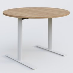 [Pas de famille] - [Pas de sous famille] - Table ronde gamme Pure diametre 110 cm. Plateau Noyer et pietement Blanc.