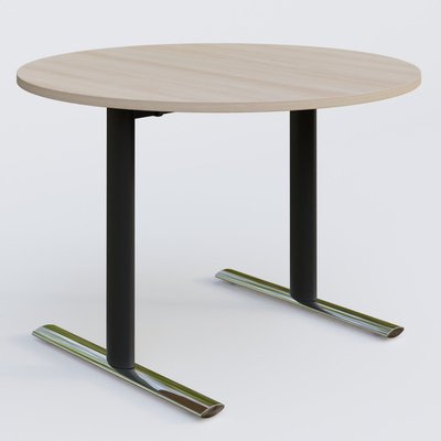 [Pas de famille] - [Pas de sous famille] - Table ronde gamme Pure diametre 110 cm. Plateau Acacia et pietement Noir/Chrome.
