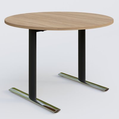 [Pas de famille] - [Pas de sous famille] - Table ronde gamme Pure diametre 110 cm. Plateau Noyer et pietement Noir/Chrome.