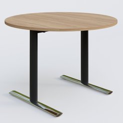 [Pas de famille] - [Pas de sous famille] - Table ronde gamme Pure diametre 110 cm. Plateau Noyer et pietement Noir/Chrome.