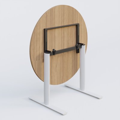 [Pas de famille] - [Pas de sous famille] - Table ronde gamme Pure diametre 110 cm. Plateau Noyer et pietement Blanc.