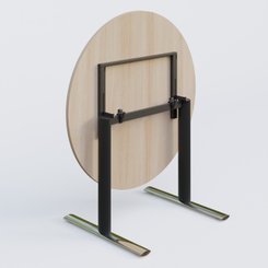 [Pas de famille] - [Pas de sous famille] - Table ronde gamme Pure diametre 110 cm. Plateau Acacia et pietement Noir/Chrome.