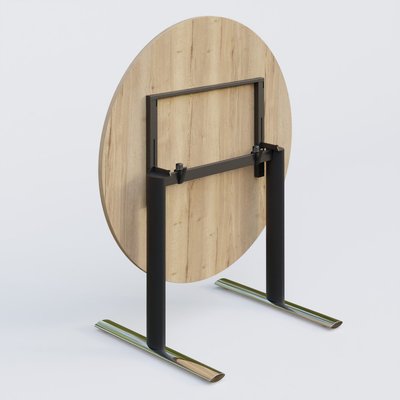 [Pas de famille] - [Pas de sous famille] - Table ronde gamme Pure diametre 110 cm. Plateau Chêne naturel et pietement Noir/Chrome.