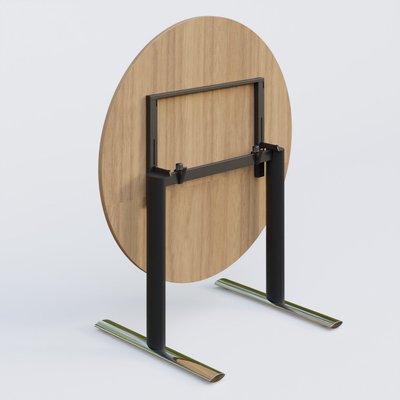 [Pas de famille] - [Pas de sous famille] - Table ronde gamme Pure diametre 110 cm. Plateau Noyer et pietement Noir/Chrome.