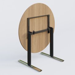 [Pas de famille] - [Pas de sous famille] - Table ronde gamme Pure diametre 110 cm. Plateau Noyer et pietement Noir/Chrome.