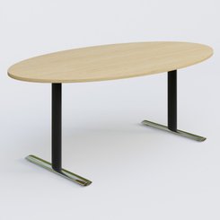 PURE - TABLES ABATTANTES - Table ovale gamme Pure 200-110 cm. Plateau Chêne clair et pietement Noir/Chrome.