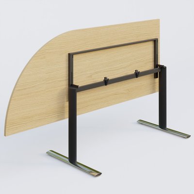 PURE - TABLES ABATTANTES - Module d'angle 90° intégré à gauche, gamme Pure 200-80 cm. Plateau Chêne clair et pietement Noir/Chrome.