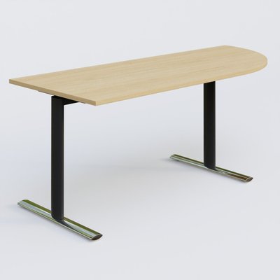 PURE - TABLES ABATTANTES - Module d'angle 90° intégré à droite, gamme Pure 200-80 cm. Plateau Chêne clair et pietement Noir/Chrome.