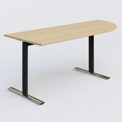 PURE - TABLES ABATTANTES - Module d'angle 90° intégré à droite, gamme Pure 200-80 cm. Plateau Chêne clair et pietement Noir/Chrome.